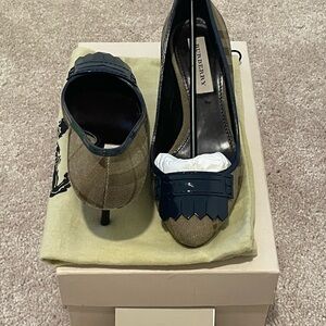 Burberry Checkered Heels with Navy Trim